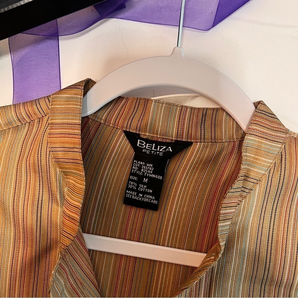 BELIZA Petite Silk Stripe Button Top Blouse M - Picture 6 of 8